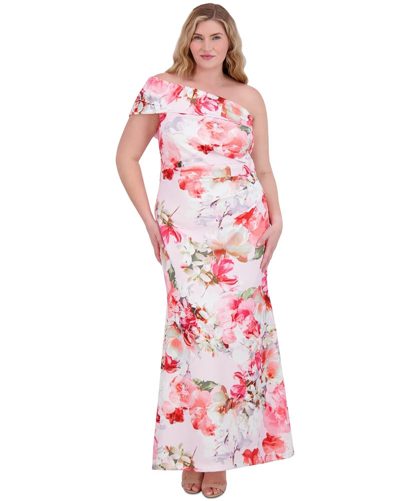 Eliza J Women's One-Shoulder Floral-Print Ruched Gown