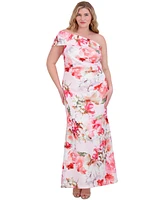 Eliza J Women's One-Shoulder Floral-Print Ruched Gown