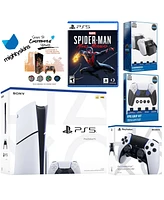 Sony Playstation 5 Slim Disc Bundle with Spider-Man: Miles Morales, Extra Edge Controller, Fps Grip Kit, Dual Charge Dock and MightySkins Decal Vouche