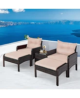 Gymax 5 Pc Patio Set Sectional Rattan Wicker Furniture Set Home Outdoor