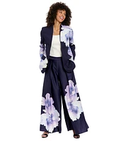 Muse Women's Floral Satin Pleated Wide-Leg Pants