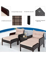 Gymax 5 Pc Patio Set Sectional Rattan Wicker Furniture Set Home Outdoor