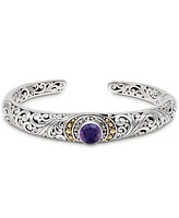 Devata Amethyst & Bali Filigree Cuff Bracelet in Sterling Silver and 18K Gold Accents