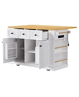 53" Kitchen Island with Drop Leaf, Outlets, Storage, and Side Racks