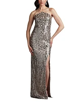 Tadashi Shoji Koda Animal Sequin Halter Gown