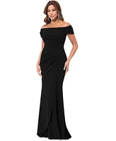 Xscape Women's Ruched Off-The-Shoulder Long Dress