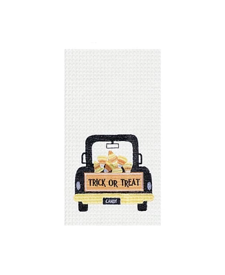 Trick or Treat Candy Corn Truck Halloween Embroidered Cotton Waffle Weave Kitchen Towel