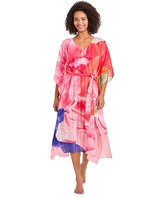 Tommy Bahama Women's Belted Floral-Print Cover-Up Caftan