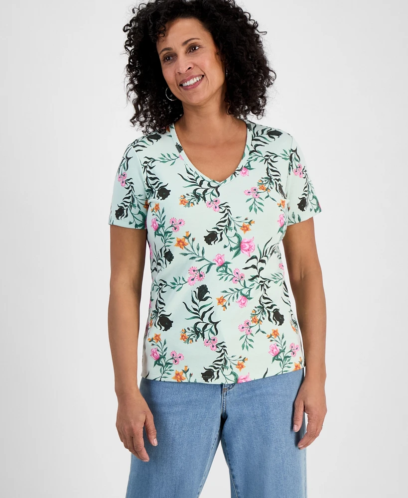 Style & Co Women's Printed V-Neck Short-Sleeve Top, Exclusively at Macy's