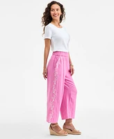Style & Co Petite Cotton Embroidered Pull-On Gauze Pants, Exclusively at Macy's