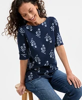 Style & Co Petite Striped Elbow-Sleeve T-Shirt, Exclusively at Macy's
