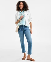 Style & Co Women's Plaid Cotton Gauze Camp Shirt, Exclusively at Macy's