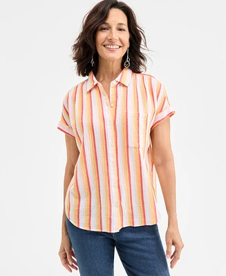 Style & Co Women's Printed Cotton Gauze Camp Shirt, Exclusively at Macy's