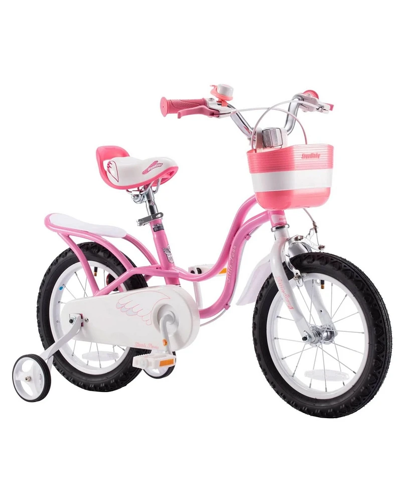 RoyalBaby Little Swan 12" Carbon Steel Kids Bike w/Dual Hand Brakes, Adjustable Seat, Folding Basket, & Training Wheels, for Girls Ages 3 to 4, Pink