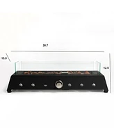 28 inch Tabletop Fire Pit, Propane Gas Fire Pit with Quick Connect Joint, Glass Wind Guard and Lava Rock, Outdoor Portable Tabletop Fire Pit