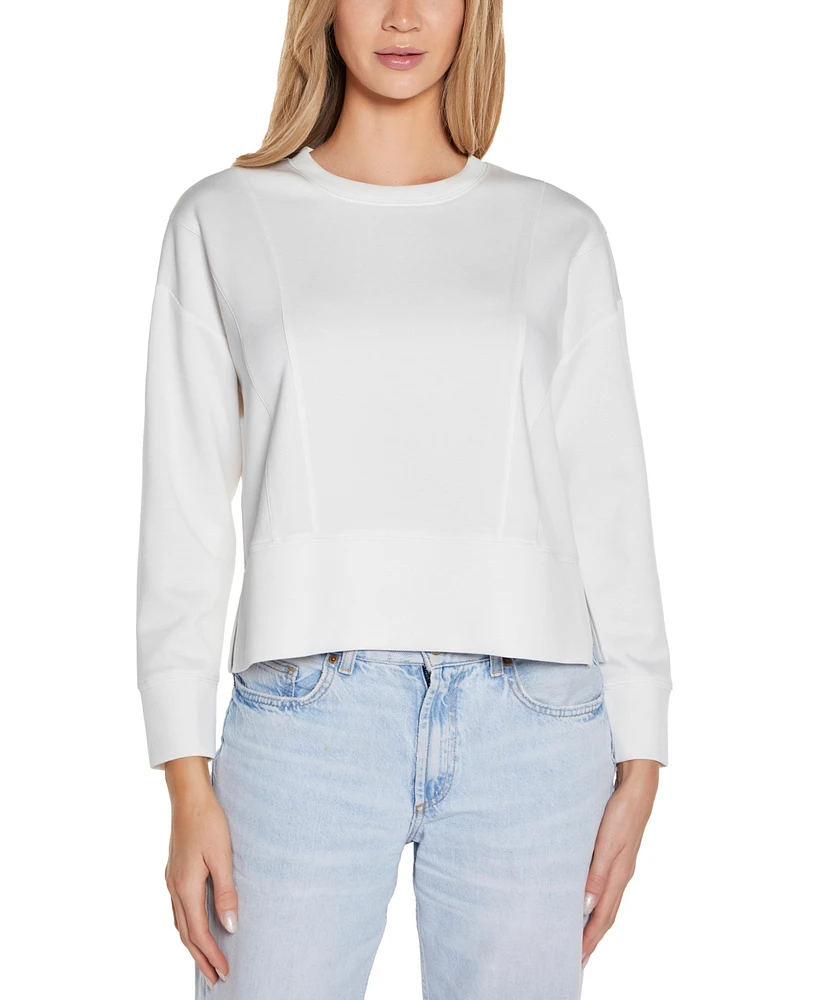 Belldini Women's Scuba Knit Drop-Shoulder Crewneck Top