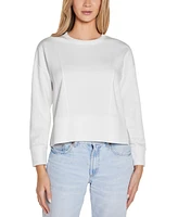 Belldini Women's Scuba Knit Drop-Shoulder Crewneck Top