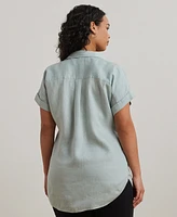 Lauren Ralph Plus Linen Dolman Sleeve Top
