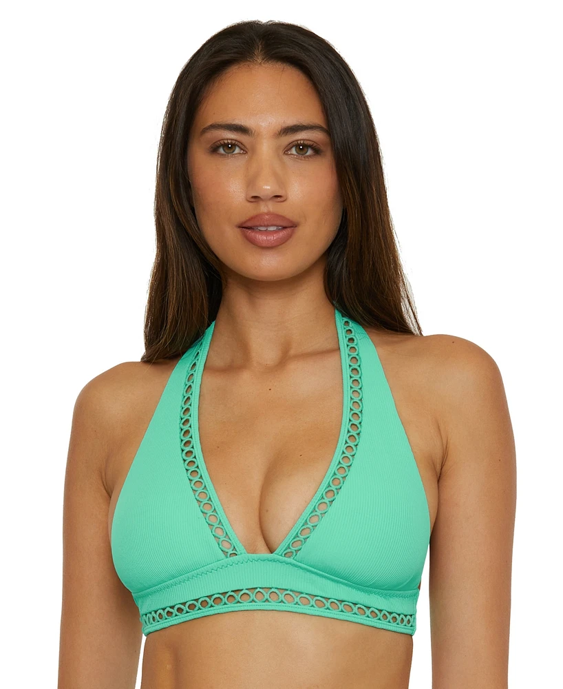 Becca Women's Modern Edge Rib-Knit Halter Bikini Top