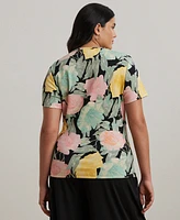 Lauren Ralph Plus Floral Stretch Cotton Crewneck Tee