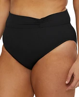 Becca Etc Plus Modern Edge Rib Shirred High-Waist Bikini Bottoms