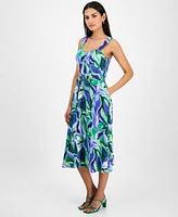 Tahari Asl Women's Belted Floral-Print Midi Dress