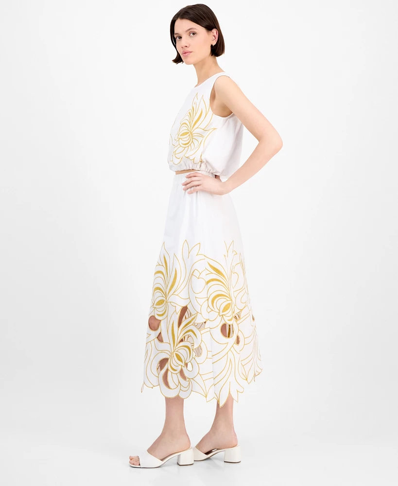Avec Les Filles Women's Embroidered Midi Skirt