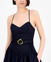 En Saison Women's Melody Mixed-Media Belted Midi Dress