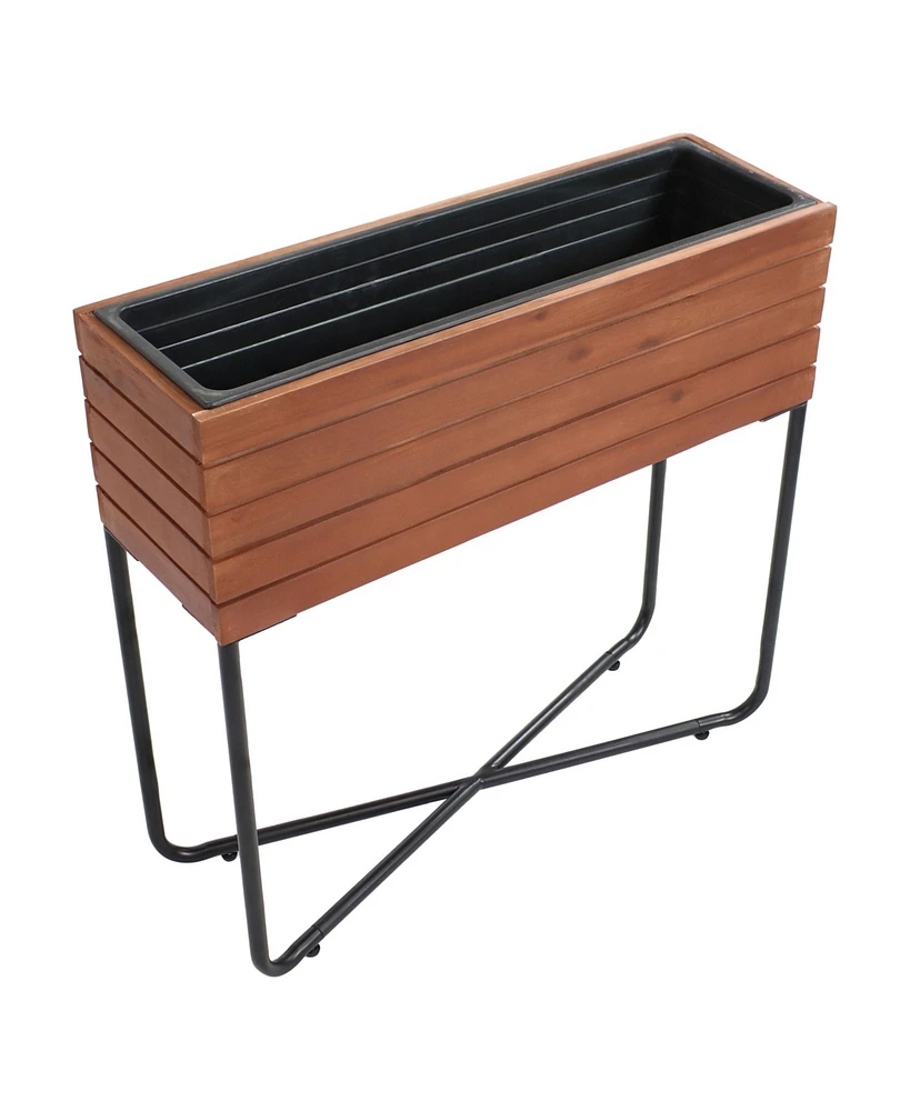 Slatted Acacia Wood Raised Garden Bed with Legs - Oil-Stained Finish - Powder-Coated Steel Frame - Removable Insert - 23.5-Inch H