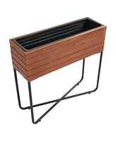 Slatted Acacia Wood Raised Garden Bed with Legs - Oil-Stained Finish - Powder-Coated Steel Frame - Removable Insert - 23.5-Inch H