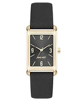 Nine West Women's Quartz Rectangular Gold-Tone and Polyurethane Leather Band Watch