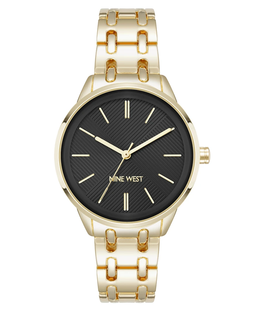 Nine West Women's Quartz Black and Gold-Tone Metal Alloy Bracelet Watch, 33mm