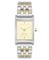 Nine West Women's Quartz Rectangular White and Two-Tone Metal Alloy Watch, 24mm