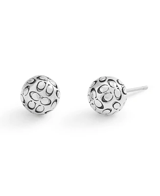 Coach Rhodium Signature Quilted Orb Stud Earrings