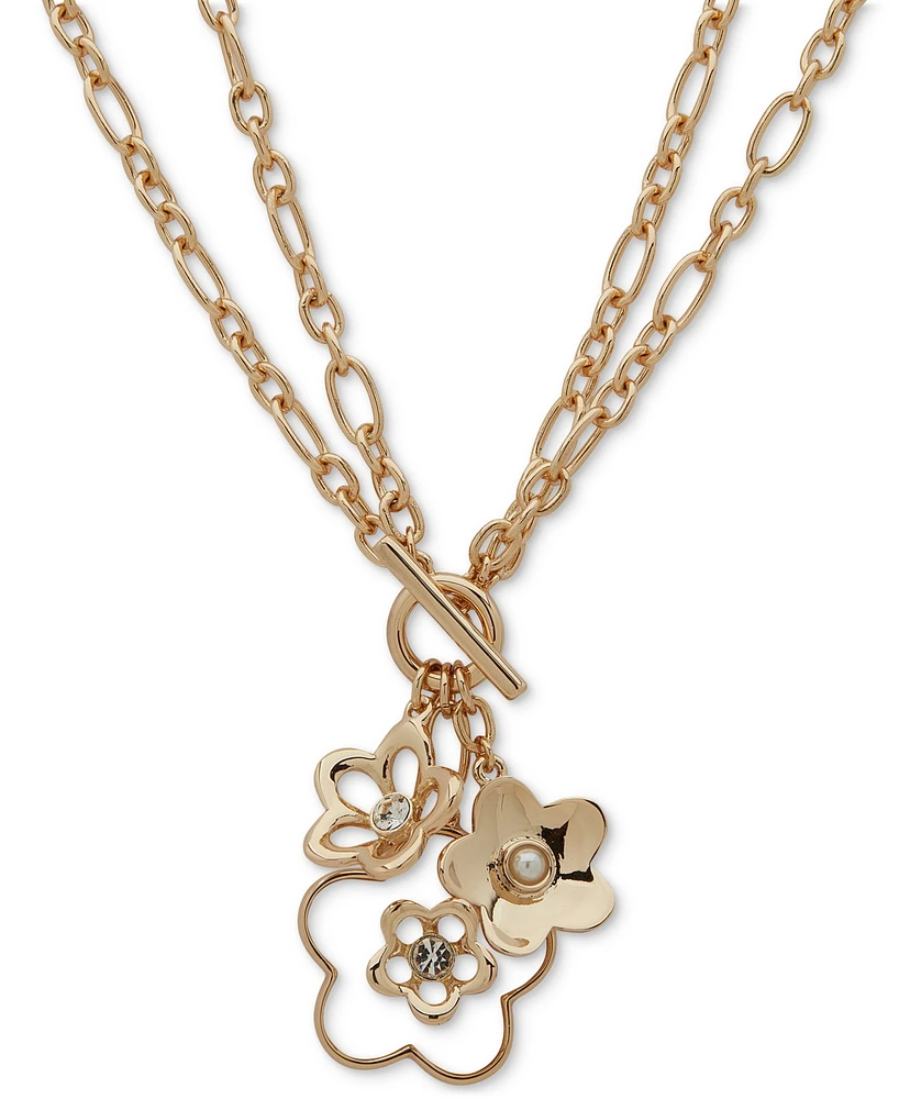 Anne Klein Gold-Tone Mixed Stone Flower Convertible 18"/36" Pendant Necklace