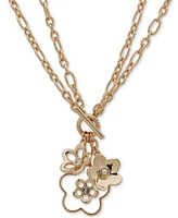 Anne Klein Gold-Tone Mixed Stone Flower Convertible 18"/36" Pendant Necklace