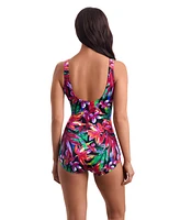 ShapeSolver Sport by Mimi Flamingo Women's Spa Collection Shirred Front Girl Leg One Piece Swimsuit