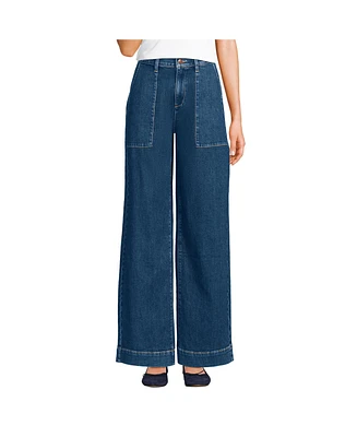 Lands' End Women's Soft Denim High Rise Wide Leg Utility Jeans