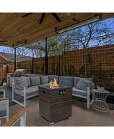 Wicker Fire Pit Column with Glass Wind Guard