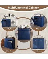 Two-Compartment Tilt-Out Trash Cabinet, Pet Proof Kitchen Trash Cabinet with Trash Can, Free Standing Laundry Sorter Cabinet, Laundry Hamper