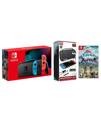 Nintendo Switch 32GB Console Neon Red/Blue Joy-Con Bundle with Surge 11-In-1 Accessory Starter Pack and Pokemon Legends Arceus