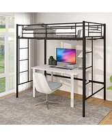 Twin Loft Bed Frame with 2 Ladders Full-length Guardrail
