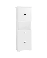 Tall Bathroom Cabinet with Four Doors, Large Storage Space Open Shelve, Upper Storage Cabinet, White