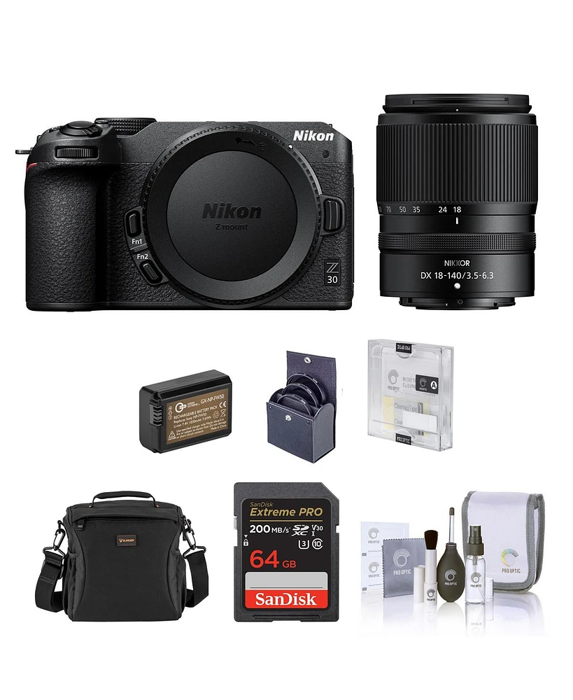 Nikon Z 30 Dx-Format Mirrorless Camera with Nikon Nikkor Z Dx 18-140mm f/3.5-6.3 Vr Lens, Bundle with 64GB Sd Memory Card, Bag, Battery, Screen Protec