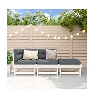 3 Piece Patio Lounge Set White Solid Wood Pine