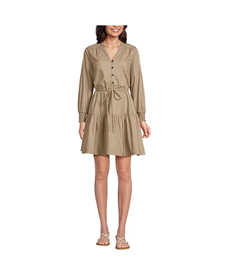 Lands' End Women's Long Sleeve Cotton Poplin Mini Popover Dress