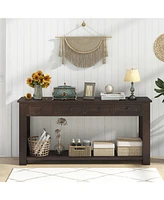 Farmhouse Entryway Table with 4 Storage Drawers and Open Shelf
