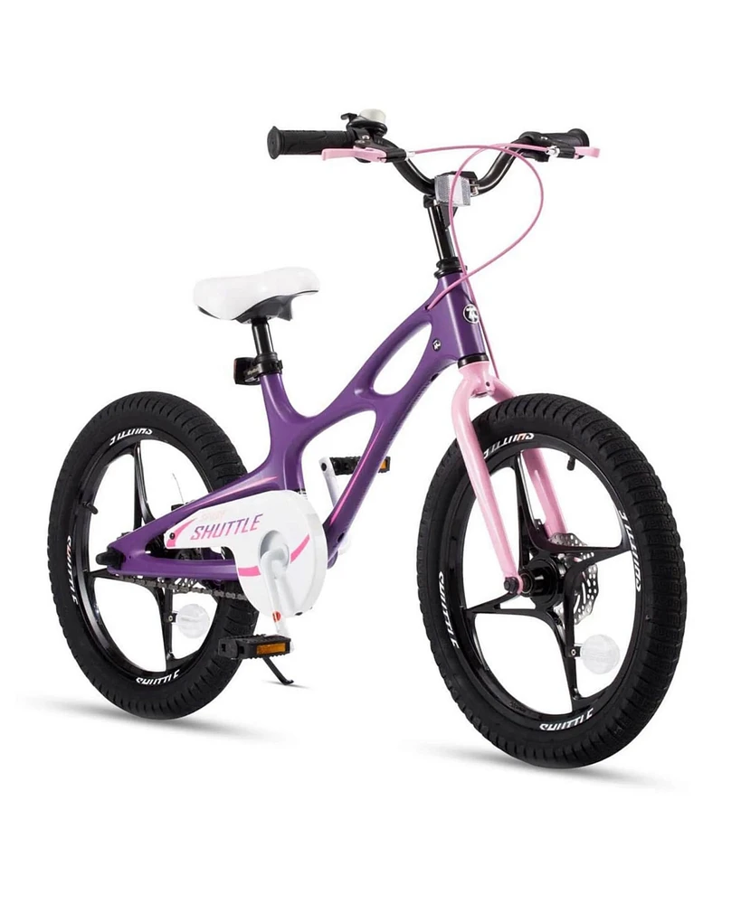 RoyalBaby Space Shuttle 18" Magnesium Alloy Kids Bike w/Dual Disc Brakes, Adjustable Handlebar & Seat, Training Wheels, & Kickstand, Purple