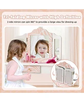 2-in-1 Kids Vanity Table Set with Tri-folding Mirror