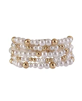 Laundry by Shelli Segal 4 Row Pearl and Gold Tone Beaded Magnetic Closure Bracelet
